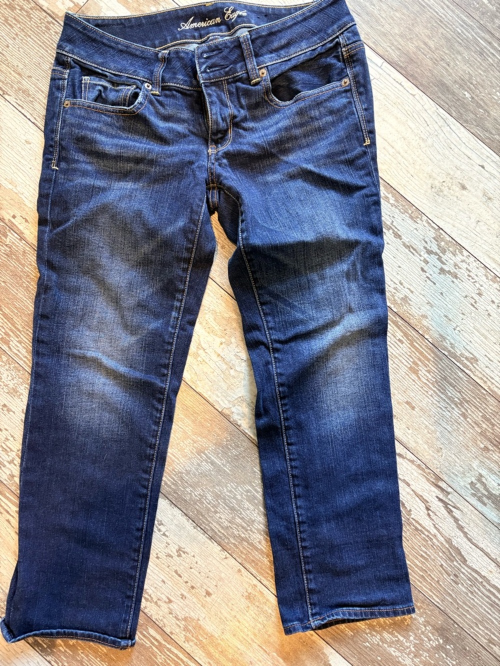 American Eagle Outfitters Dark Blue Cropped Straight Jeans